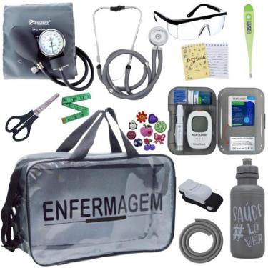 Imagem de Kit Enfermagem Transparente Medidor Glicose Aparelho Pressao Estetoscó
