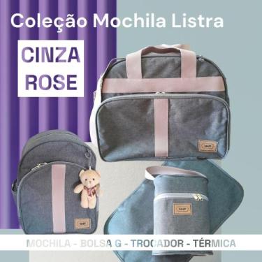 Imagem de Bolsa Maternidade  com Mochila Trocador e Térmica Cinza Rosa Enxoval B
