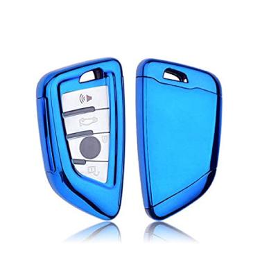 Imagem de WSWJDW TPU Car Key Case Cover Keychain Ring Key Bag, apto para BMW X5 F15 X6 F16 G30 7 G11 X1 F48 F39, Azul