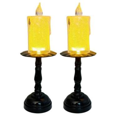 Imagem de Kit 2 Castiçais Vintage Velas Led Luz Branco Quente 17,5x6,2cm - Wincy