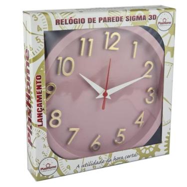 Imagem de Relógio de Parede 3D Decorativo Sigma Rosa Com Dourado - PlasHome