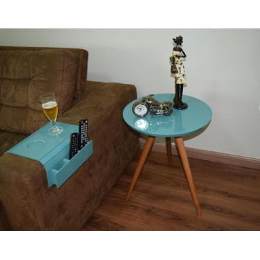 Imagem de Mesa Lateral Tampo Laqueado Para Sala Tampo 50 cm Tripé Pés Palito - l