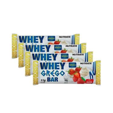 Imagem de Kit 4 Barra de Proteína Whey Grego Bar Nutrata Sabor Morango com Chant