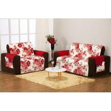 Imagem de Protetor De Sofá Estampado 3 E 2 Lugares 02 Peças Floral Vermelho - Ta