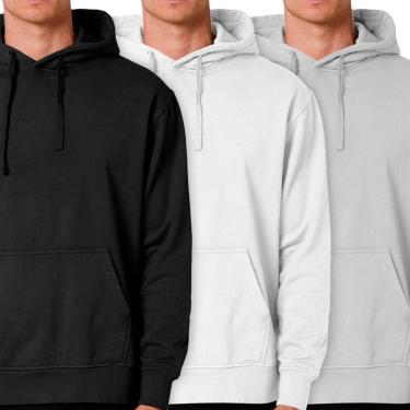 Imagem de Kit 3 Blusas Moletom Masculino Canguru Com Capuz  Liso Sem Estampa Liso-Masculino