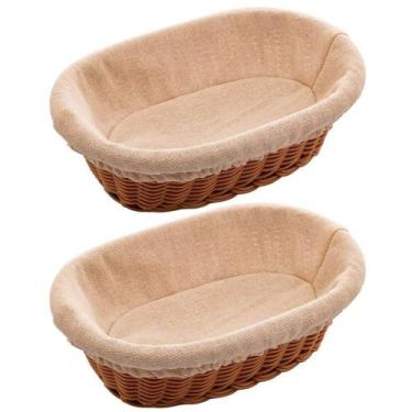Imagem de Kit 2 Cestas Porta Pão 24x17cm Oval Rattan Plástico Forro Te - Lyor