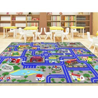 Imagem de Capslpad Tapete educativo para crianças, 15 cm x 24 cm, tapete para sala de aula, trânsito, estrada, crianças, carro, grande, aprendizagem, jogos, área de jogos, tapete infantil para sala de jogos,