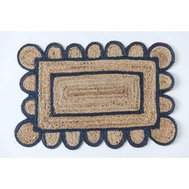 Imagem de Tapete de área feito à mão natural feito à mão coleção de juta trançada com várias bordas recortadas com decoração (2x3, marinho)