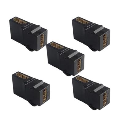 Imagem de 5 peças HDMI cotovelo 90 graus trapezoidal 4K fêmea para fêmea conector de painel de parede plug-in - preto