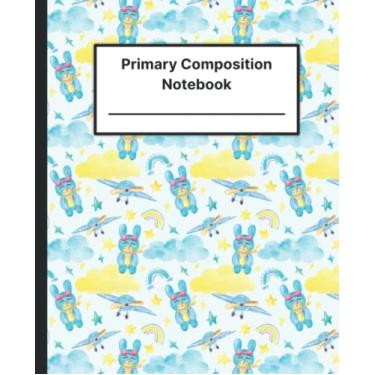 Imagem de Blue Diamond Teddy Bear, Rainbow, Star, Flight, Yellowish Clouds Primary Composition Notebook: Wide College Ruled Paper 7.5" x 9.25" Inch, 100 Pages, ... For Kids, Girls, Women, Teens & Adults