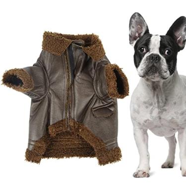 Imagem de Jaqueta de couro para animais de estima??o Casaco de inverno para c?es Jaqueta quente para c?es com z¨ªper na moda f¨¢cil de usar e tirar marrom para c?es (GG)