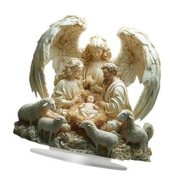 Imagem de Tachiuwa Decoração de anjo de família em acrílico 2D Placa plana Única, Decoração de mesa, Decoração de festa para casa de férias Canto de lareira