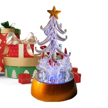Imagem de Árvore de Natal de mesa, pequena árvore de Natal,Placas de mesa de vidro do Papai Noel com luzes - Árvore de Natal iluminada, decoração de mesa de feliz Natal, decorações de feliz Natal para mesas