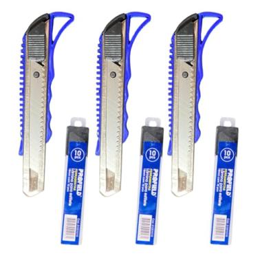 Imagem de Kit Cortador Estilete Profissional Emborrachado Ergônomico Com 23 Lâminas