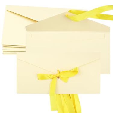 Imagem de Pacote com 10 envelopes de papel kraft com fitas, envelopes de convites de saudação para festival e festa - amarelo