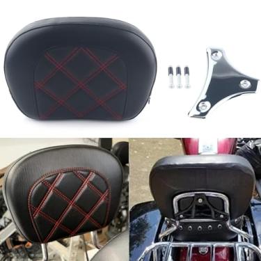 Imagem de FINMOKAL Passageiro Sissy Bar almofada de encosto com suporte cromado serve para Harley Touring Road King CVO Electra Street Road Glide Solftail Heritage Classic 1996-2021 - Costura vermelha