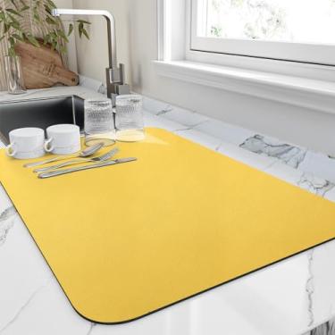Imagem de HotLive Tapete de Secagem de Pratos para Bancada de Cozinha, Tapetes de Escorredor Resistentes Ao Calor com Revestimento de Borracha Antiderrapante, Tapete de Drenagem Superabsorve(18" X 32", Amarelo)