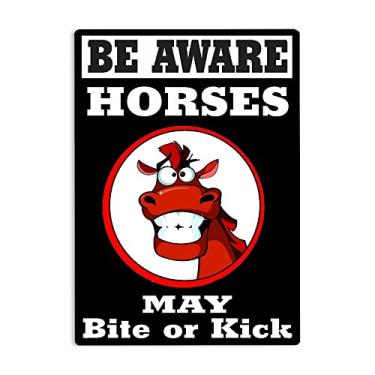 Imagem de ERMUHEY Be Aware Horses May Bite Or Kick Sign Metal Tin Signs, Be Aware Horses Poster for Home Office Farm Pasture Mountain Man Cave Wall Decor Placa 30 x 20 cm