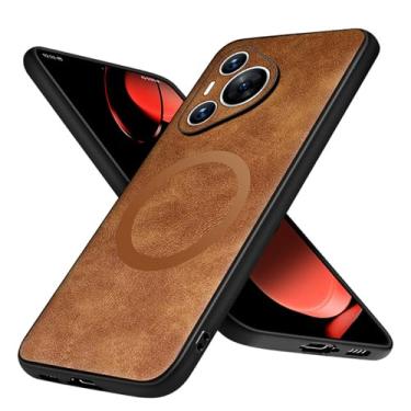 Imagem de POYUFRG Capa de couro para Huawei Pura 70 Ultra/70 Pro/70 Pro+/70, capa de telefone ultrafina e leve com sucção magnética, proteção de lente à prova de choque, laranja, 70