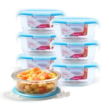 Imagem de Kit 7 Potes de Vidro Redondo com Tampa Hermética 400ml (Azul)