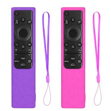 Imagem de Pacote com 2 capas para controle remoto Samsung Smart TV, capa protetora de silicone para controle remoto Samsung Solar Cell 2021 2022 BN59-01357 BN59-01385 BN59-01265A suporte antiderrapante (roxo +