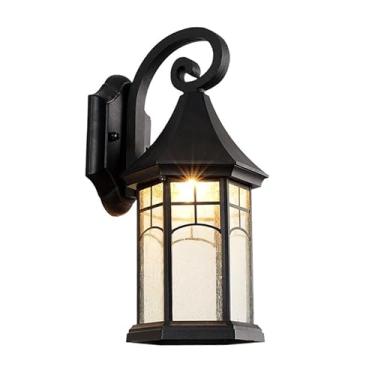 Imagem de Luminárias de parede externas de vidro de alumínio de 14 pol. pretas estilo francês criativas com base E27/26 arandelas de parede vintage luz de parede de jardim antiga para varanda corredor