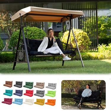 Imagem de LCYY.TG Almofadas de balanço ao ar livre, almofada de substituição para varanda 3 assentos com encosto, almofada de banco à prova d'água com laços, para varanda, jardim, móveis de quintal,