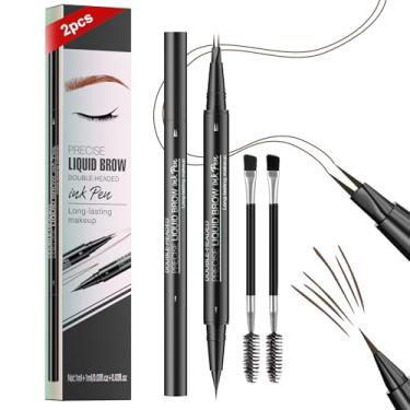 Imagem de Caneta de sobrancelha Microblading – Caneta de sobrancelha 2 em 1 de ponta dupla à prova d'água com ponta de 2 garfos e pincel preciso para sobrancelhas de aparência natural e definidas que duram o