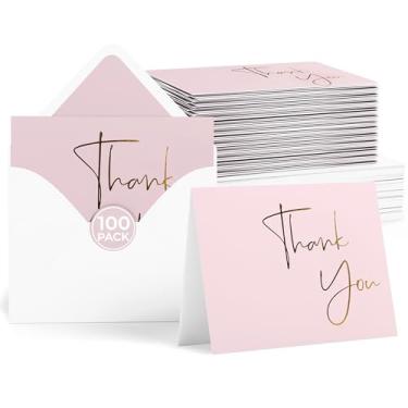 Imagem de VNS Creations Pacote com 100 cartões de agradecimento com envelopes e adesivos - Conjunto de caixa de cartões de agradecimento em branco 4 x 6 clássicos - Notas de agradecimento grandes para