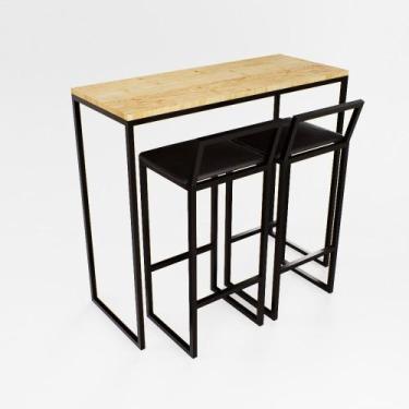 Imagem de Bancada Cozinha Balcão Gourmet 120cm Pinus Com 2 Banquetas Estofada Pt