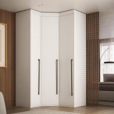 Imagem de Guarda Roupa de Canto Obliquo 3 Portas MDF Lotus Belmax, Branco