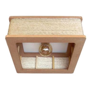Imagem de Luminária Lustre Pendente Rústico Retro Madeira Sisal 45Cm - Eco.Start