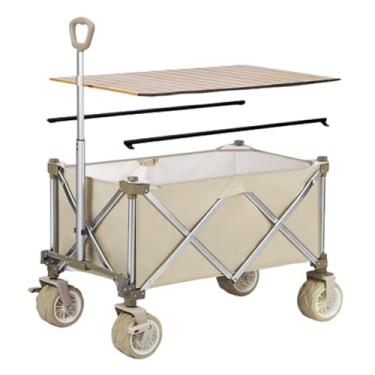 Imagem de carroça Carrinho de vagão portátil com rodas dobrável carrinho de jardim de acampamento para mercearia praia vagão com rodas removíveis 150kg/331lb dobrável