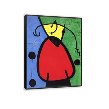 Imagem de JZSDGB Impressão em tela com moldura preta reprodução de pintura famosa - "Woman and Birds in the Nightby Joan Miro Posters and Prints-Abstract Canvas Wall Art Joan Miro Pictures 30x40cm (12x16in)