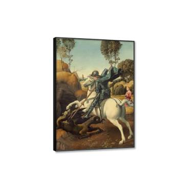 Imagem de Impressões de arte famosas de São Jorge e o Dragão por Raphael Poster - Arte de parede em tela religiosa - Reprodução de belas artes clássicas imagens vintage para decoração de quarto 85 x 120 cm (33