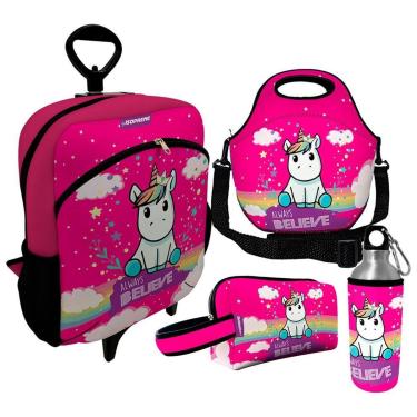 Imagem de Kit Escolar Infantil Mochila de Rodinha + Lancheira Térmica + Necessaire Plus + Squeeze de Alumíni-Unissex