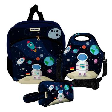 Imagem de Kit Escolar Mochila de Costas + Lancheira + Necessaire Plus – ISOPRENE – Astronauta-Unissex