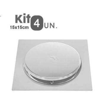 Imagem de Kit Com 4 Ralo Bestfer Click Inteligente 15x15 Cm Aço Inox Antiferruge
