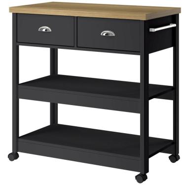 Imagem de Aparador Carrinho Café 2 Gavetas 85 cm BA135 Preto Dtall