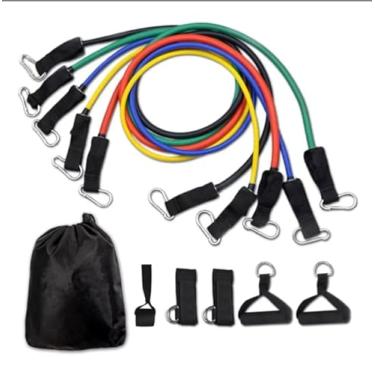 Imagem de Kit Elásticos Academia 11 Peças Extensor Faixa Elástica Exercício Treinos Fisioterapia Funcional