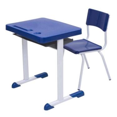 Imagem de Kit Escolar Individual Azul Mesa e Cadeira Juvenil 06 a 09 Anos - Cent