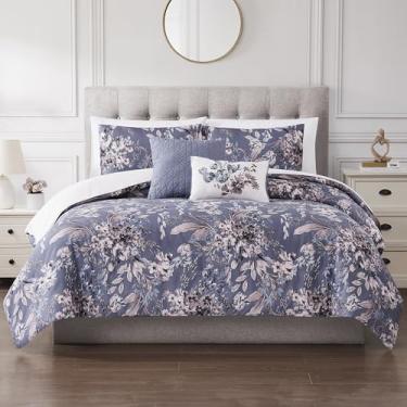 Imagem de Modern Threads Conjunto de edredom estampado de 5 peças, Thea Queen em roxo prateado – edredom macio, 2 fronhas e 2 travesseiros decorativos