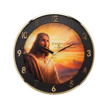 Imagem de Relógio Parede Herweg Silencioso Dourado 6849 Jesus Religião