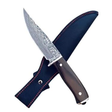 Imagem de Canivete Artesanal em Aço Damasco, Cabo Rústico, com Bainha Azul Marinho