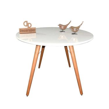 Imagem de Mesa Jantar Pés Palitos Tampo Redondo Vidro Laqueado 120cm Branco