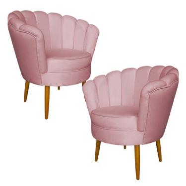 Imagem de Kit 2 Poltronas Decorativa Sala de Estar Pétala Veludo Rosa - Montanar
