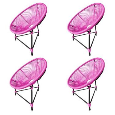 Imagem de Kit 4 Cadeiras Acapulco Corda Náutica Base em Alumínio Preto/rosa - GU