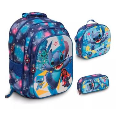 Imagem de Kit Mochila Infantil Stitch Volta As Aulas Alça Resistente - Plike