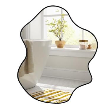 Imagem de CULER Espelho de parede de banheiro preto irregular, espelho de vidro temperado moderno de 61 x 76 cm assimétrico para quarto, sala de estar, entrada