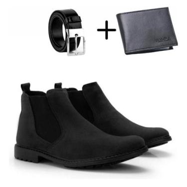 Imagem de kit bota masculina camurca acompanha cinto e carteira conforto dia a d